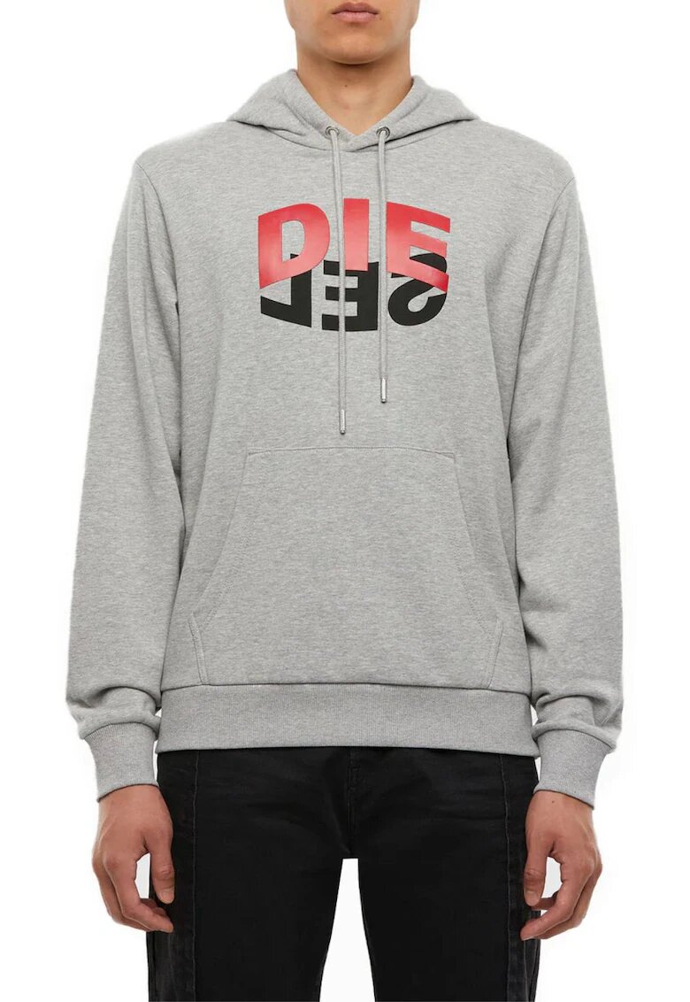 Diesel Hanorac barbati gri - 100% bumbac - cu gluga si buzunar cangur -