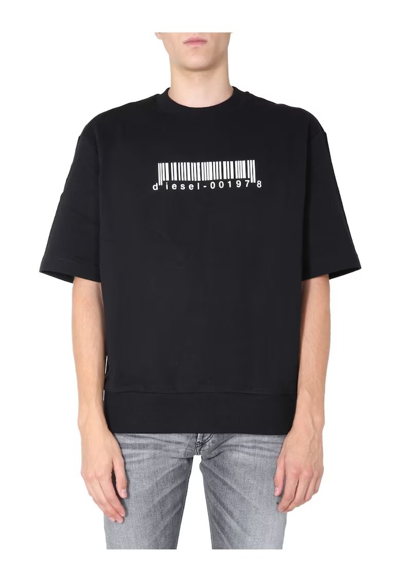 Diesel Hanorac cu maneca scurta barbati - bumbac - cu inscriptii - negru