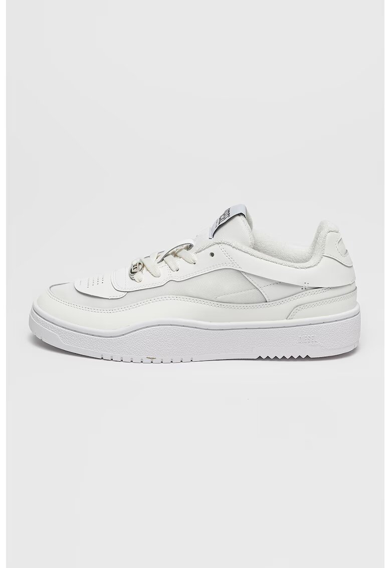 Diesel Pantofi sport low-cut cu varf oval si segmente din piele - Alb optic/Alb murdar