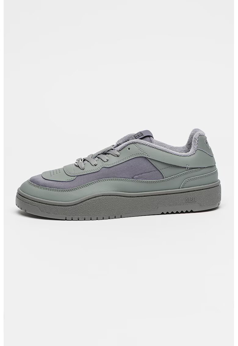 Diesel Pantofi sport low-cut cu varf oval si segmente din piele - Gri cenusiu