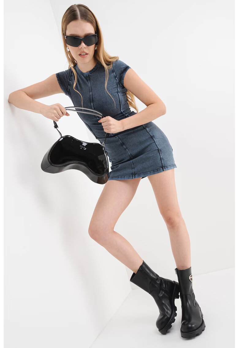Diesel Rochie din material Chambray cu maneci scurte - Albastru ultramarin/Albastru prafuit