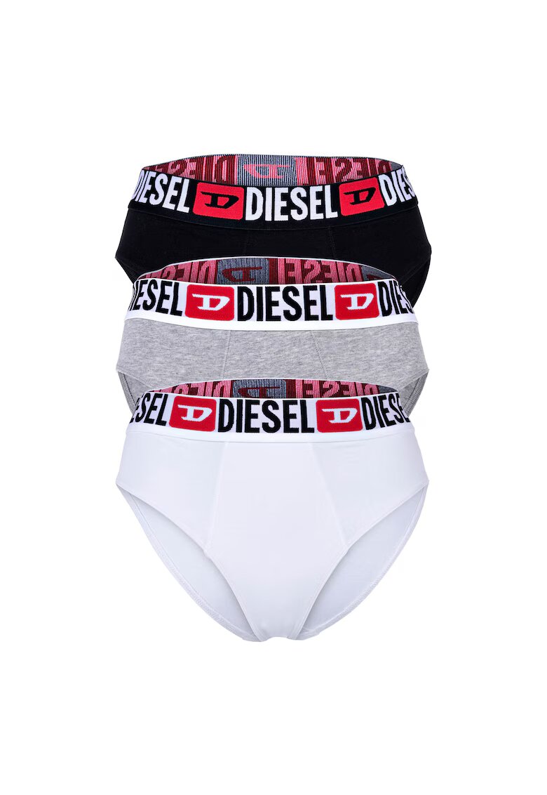 Diesel Set de chiloti cu banda logo in talie 26675 - 3 perechi - Alb/Negru/Gri
