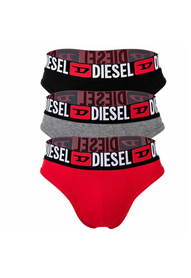 Diesel Set de chiloti cu banda logo in talie - 3 perechi - Rosu/Negru/Gri