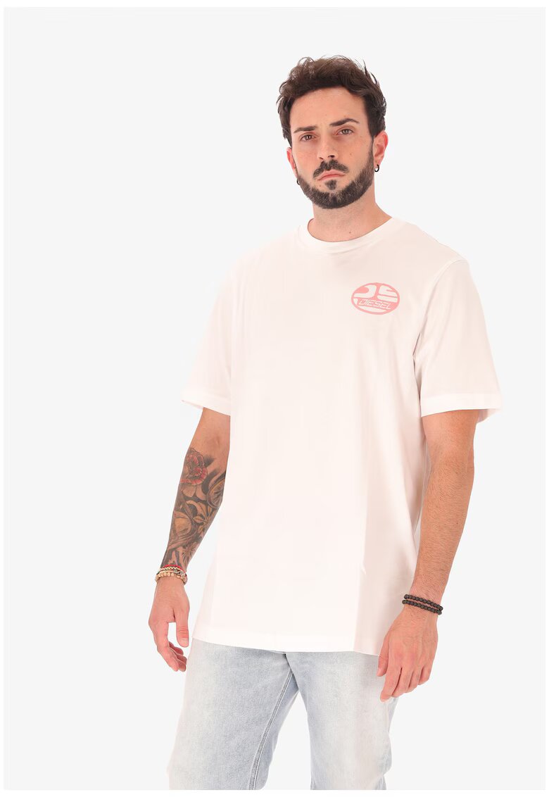 Diesel Tricou cu decolteu la baza gatului si imprimeu logo - Alb
