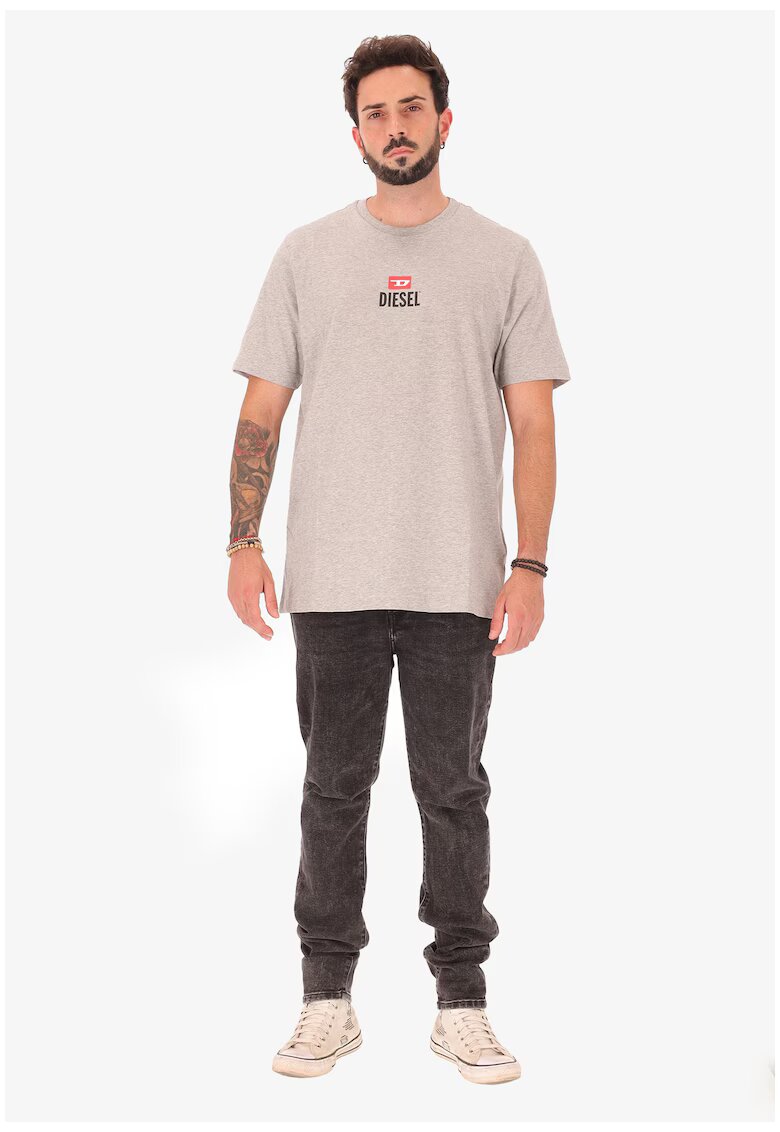 Diesel Tricou cu decolteu la baza gatului si logo pe piept - Gri