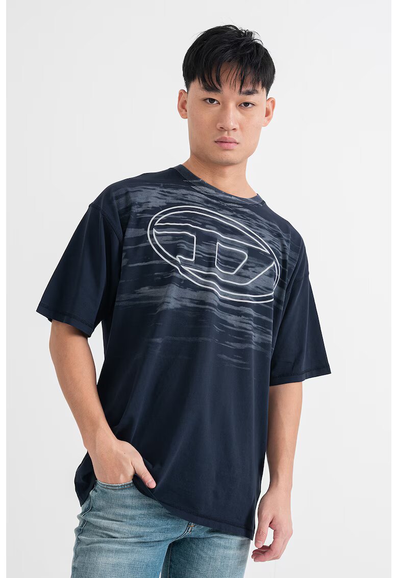 Diesel Tricou cu imprimeu logo si decolteu la baza gatului - Bleumarin