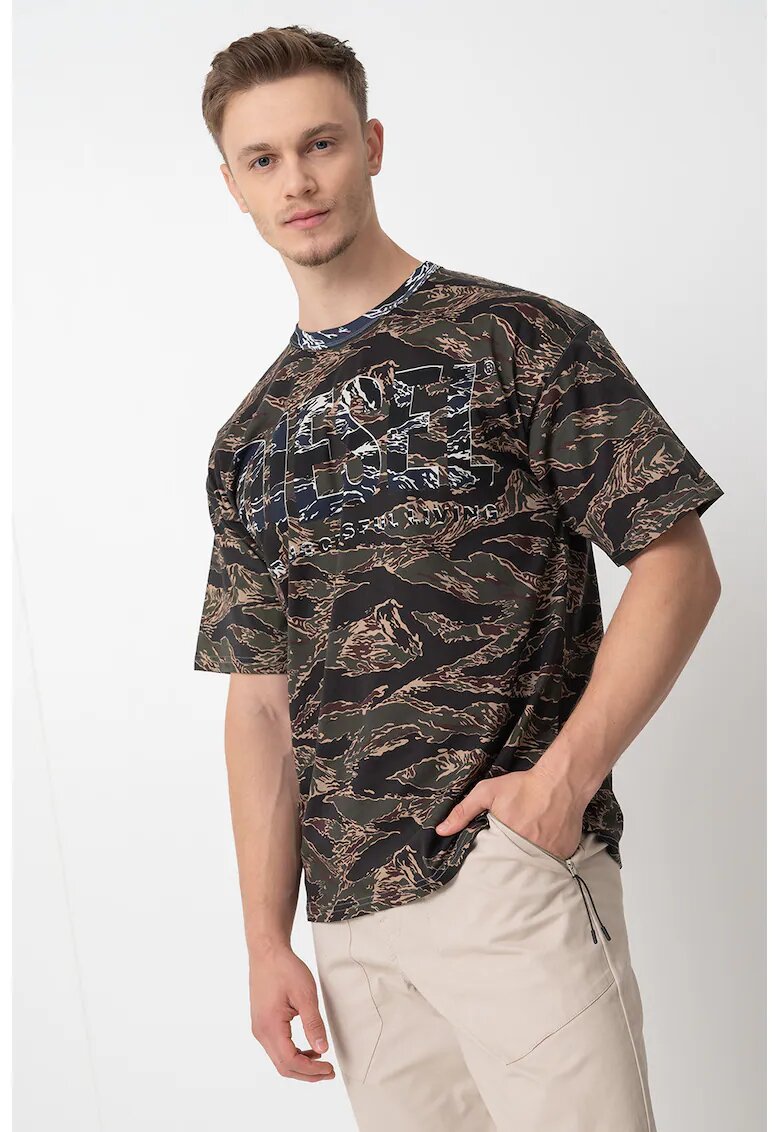 Diesel Tricou din bumbac cu logo si imprimeu camuflaj - Kaki inchis