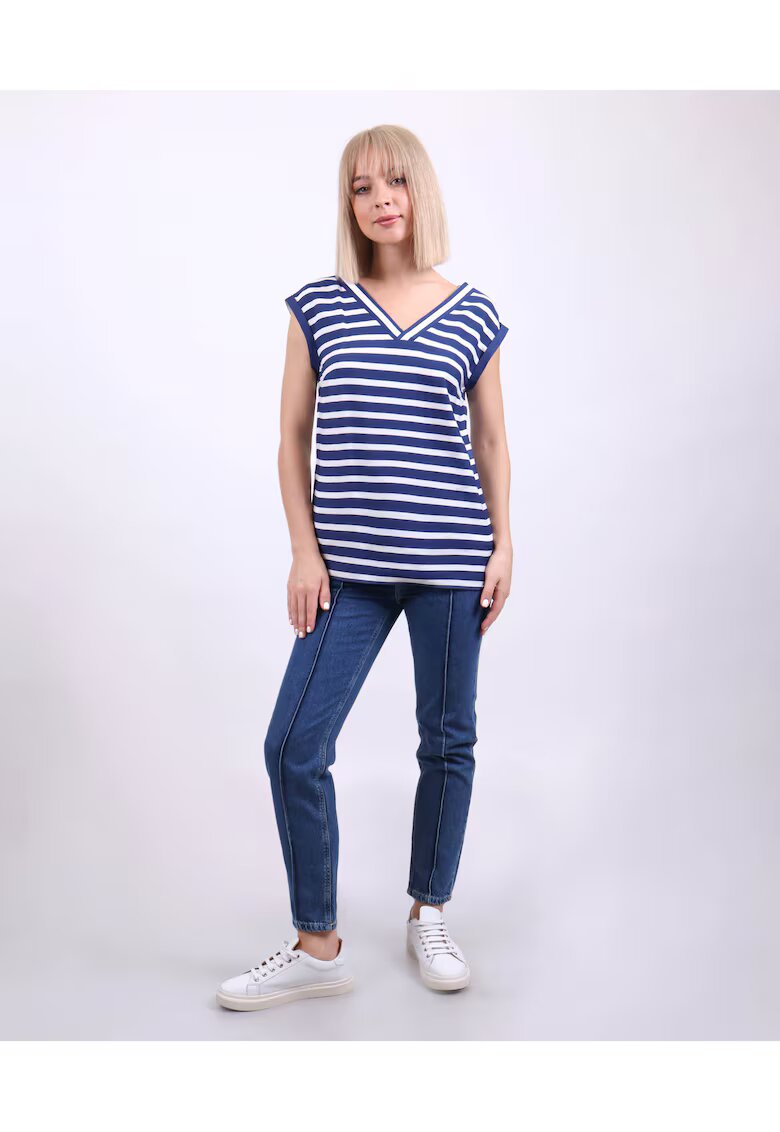 DiKa Tricou cu decolteu in V si dungi