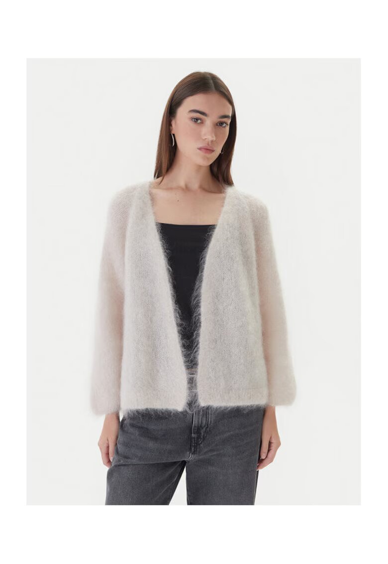 DIXIE Cardigan dama alb - pulover din material moale