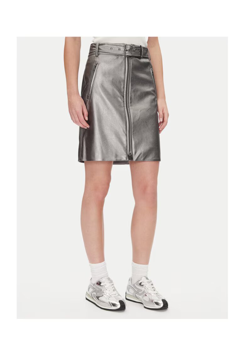 DKNY Fusta din imitatie de piele - argintie - 6US