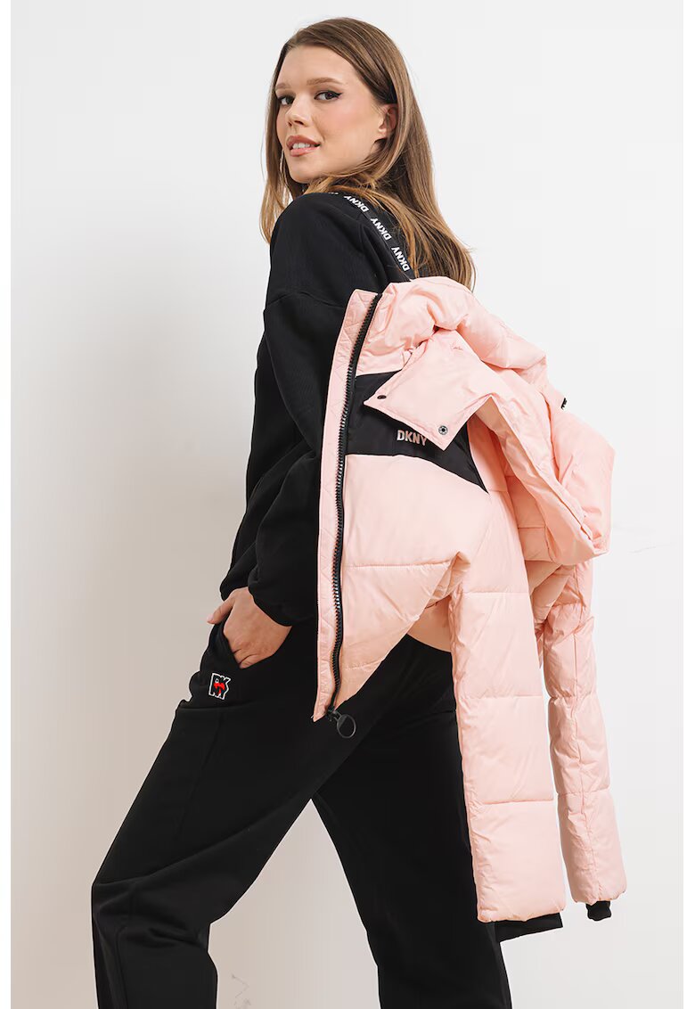 DKNY Geaca pufoasa cu gluga detasabila - pentru antrenament - Negru/Roz deschis