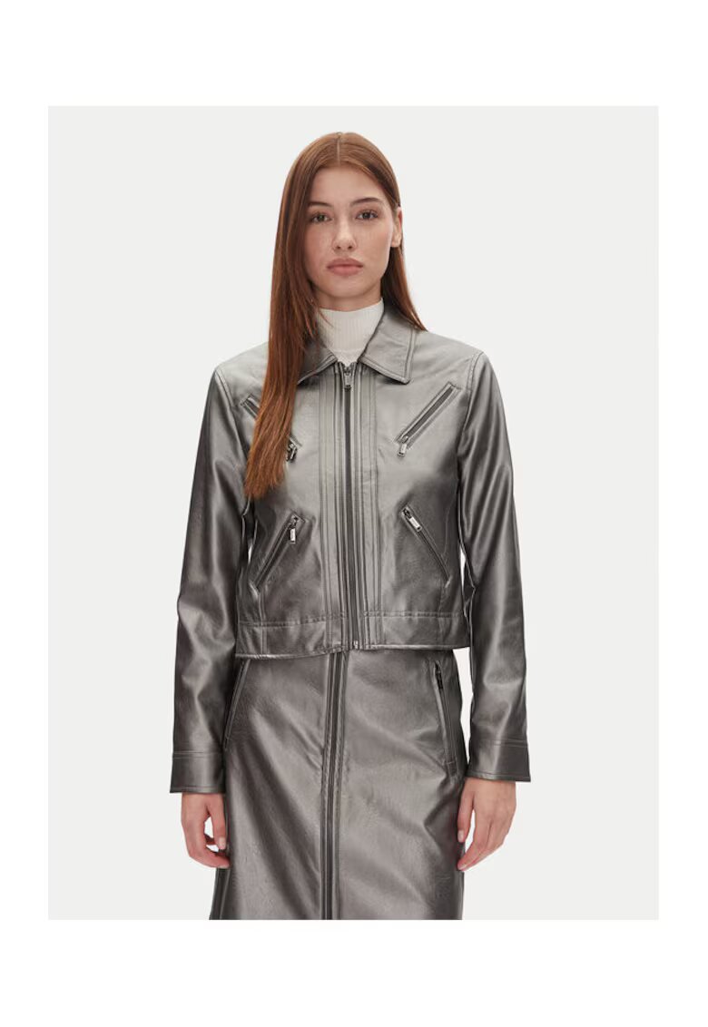 DKNY Jacheta din imitatie de piele - Argintiu