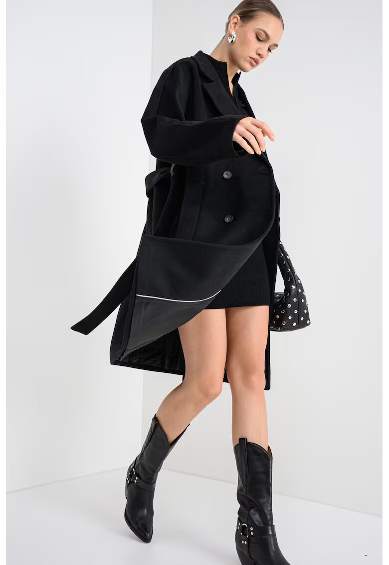 DKNY Palton uni din amestec de lana cu model petrecut - Negru