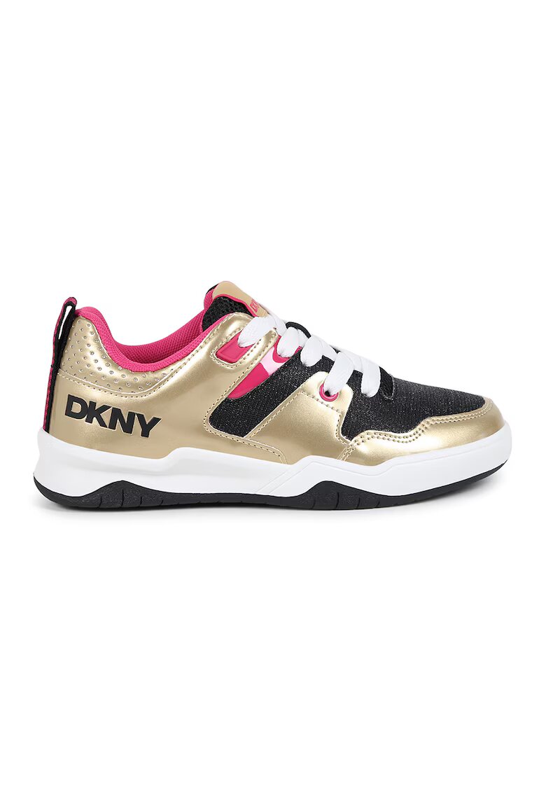 DKNY Pantofi sport cu talpa wedge si sireturi - Auriu/Negru