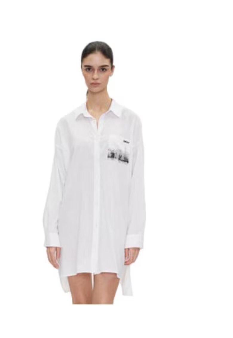 DKNY Rochie dama bumbac si viscoza - alb -