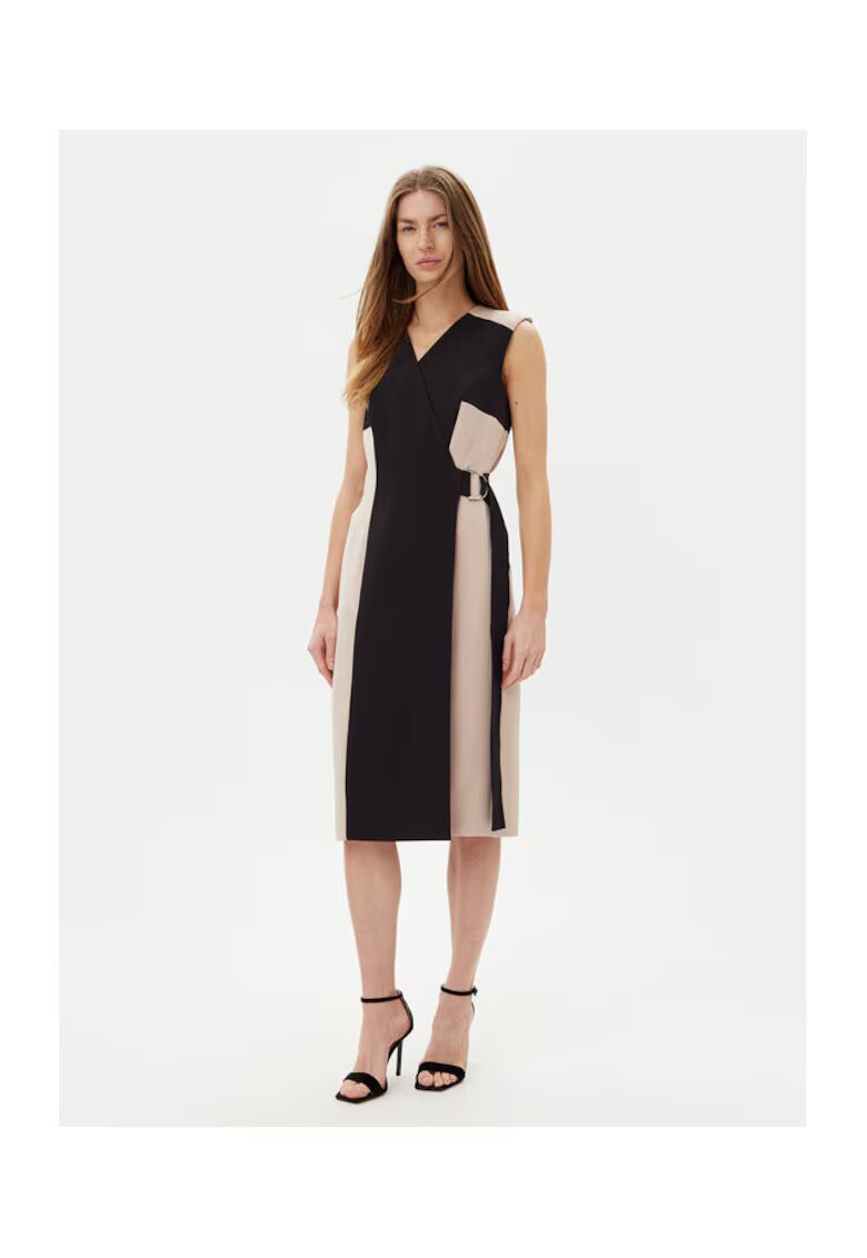 DKNY Rochie midi fara maneci - 100% poliester - Negru/Bej