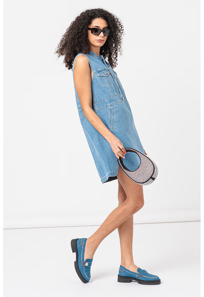 DKNY Rochie scurta de denim fara maneci - Negru/Albastru deschis