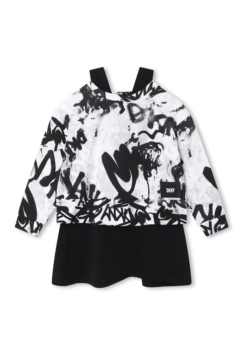 DKNY Set de bluza cu imprimeu si rochie - 2 piese - Alb/Negru