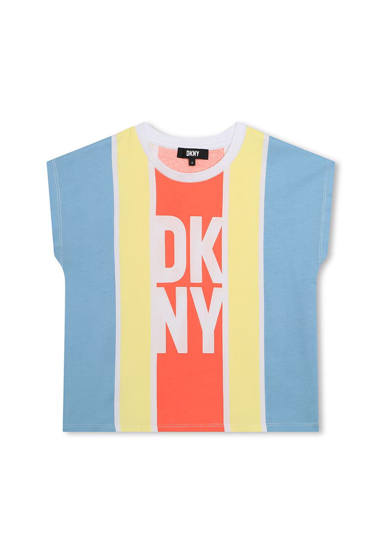 DKNY Tricou cu imprimeu logo - Portocaliu/Galben pal/Albastru deschis