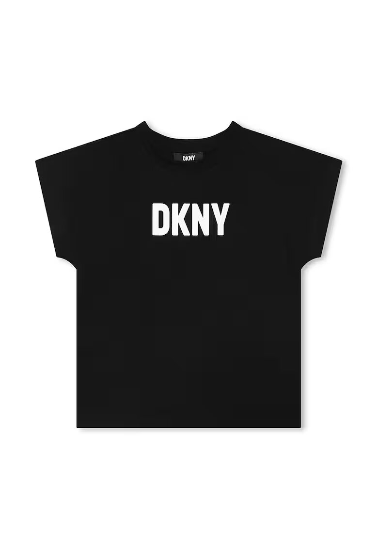 DKNY Tricou cu imprimeu logo si decolteu la baza gatului - Negru