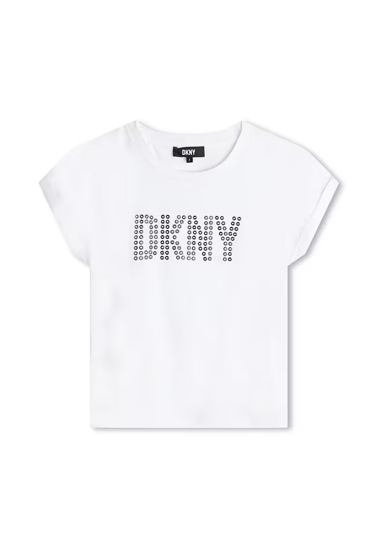 DKNY Tricou din bumbac cu decolteu la baza gatului - Alb