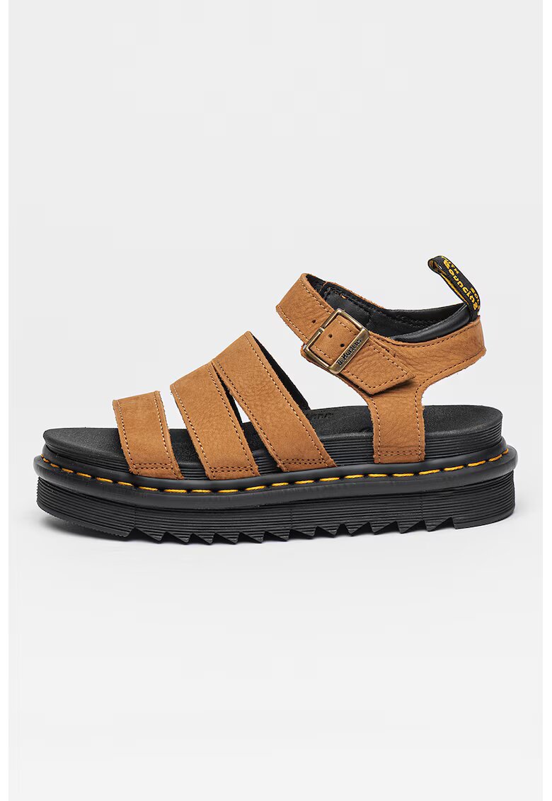 Dr Martens Sandale din piele nabuc cu talpa flatform Blaire - Maro camel