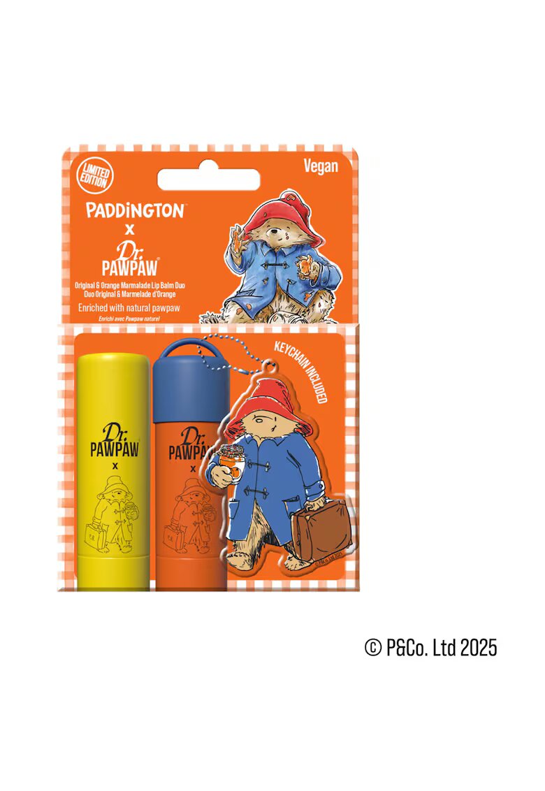 DrPawPaw Set 2 balsamuri de buze Paddington™ Bear Keyring Original Balm + aroma Orange Marmalade - 2 x 4 g Paddington Bear Keyring Original + Orange Marmalade