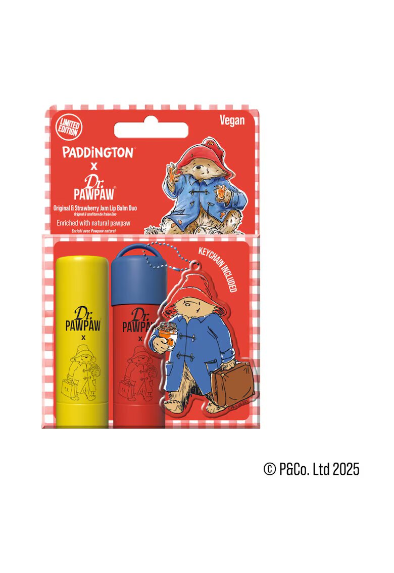 DrPawPaw Set 2 balsamuri de buze Paddington™ Bear Keyring - Original Balm + aroma Strawberry Jam - 2 x 4 g Paddington Bear Keyring Original + Strawberry Jam