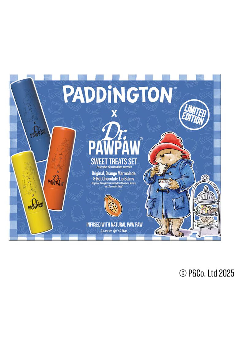 DrPawPaw Set 3 balsamuri de buze Paddington™ Paddington Sweet Treats - aroma Orange Marmalade + Original Balm + Hot Chocolate - 3 x 4 g