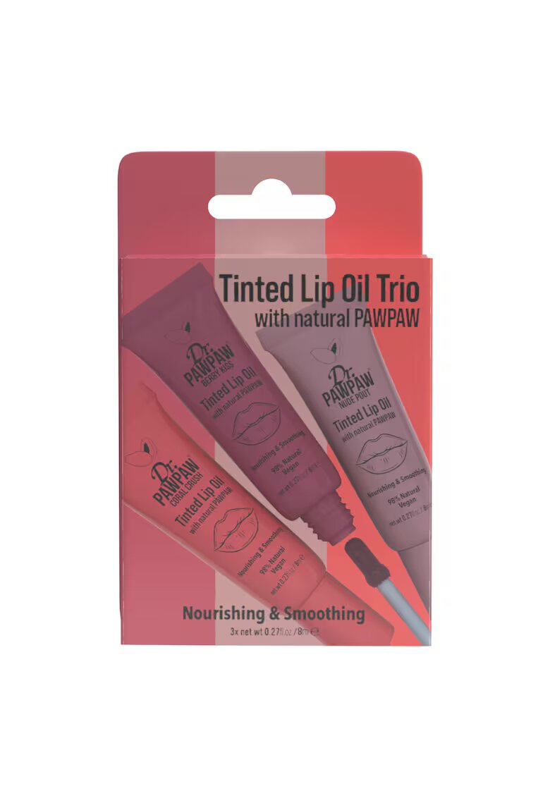 DrPawPaw Set trei uleiuri de buze colorate si hranitoare cu extract de papaya - 3 x 8 ml