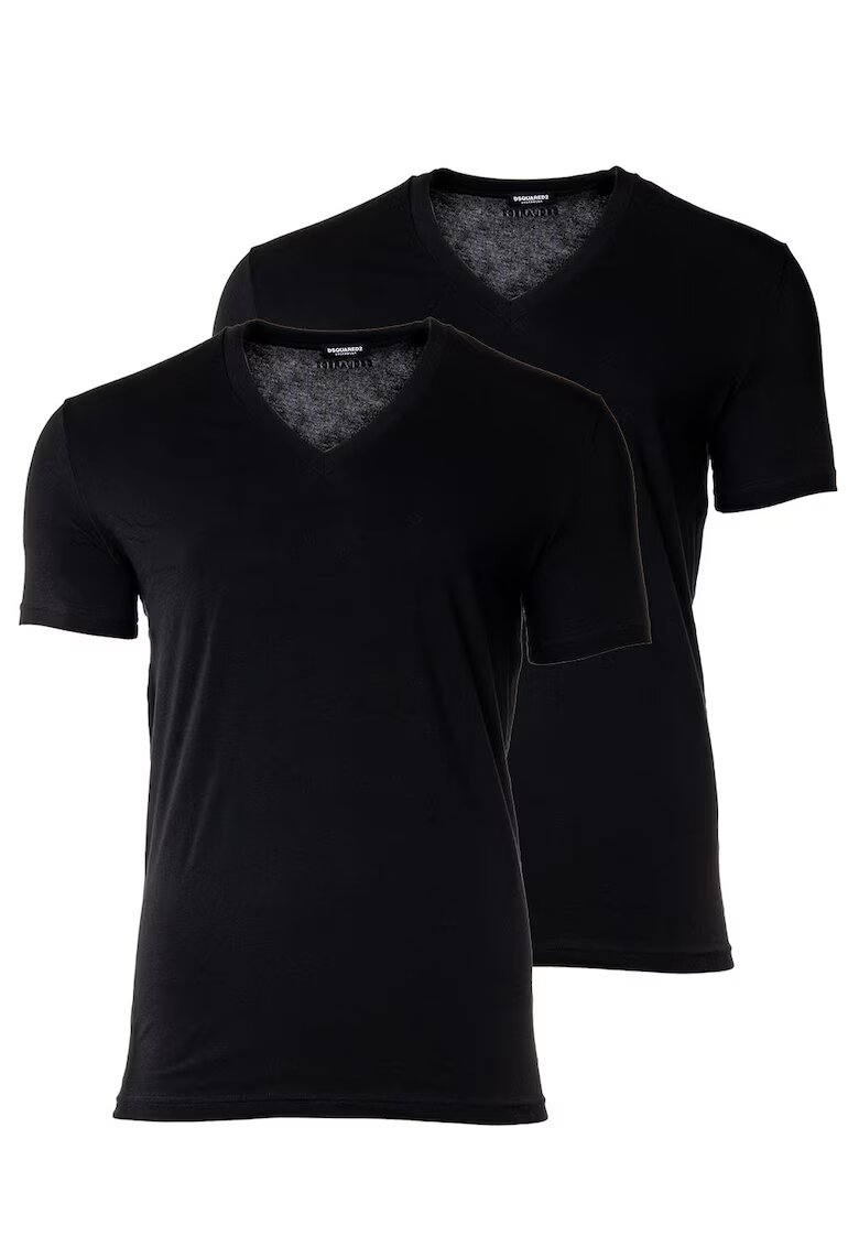 Dsquared2 Set de tricouri cu decolteu in V - 2 piese - Negru