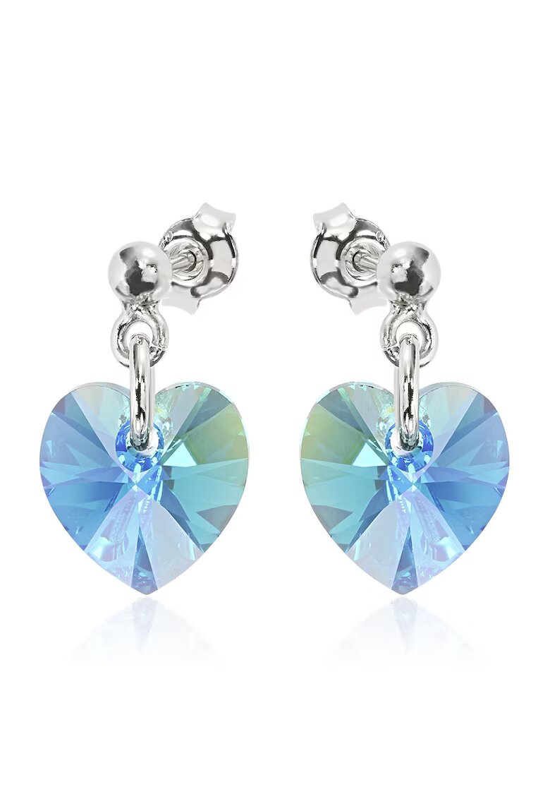 e-Crystal Cercei Argint 925 placat cu rodiu cu cristale Swarovski® Heart 10mm Surub - Albastru deschis