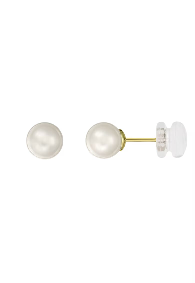 e-Crystal Cercei Aur 585-14K - perle naturale albe 6 mm - Dopuri aur silicon