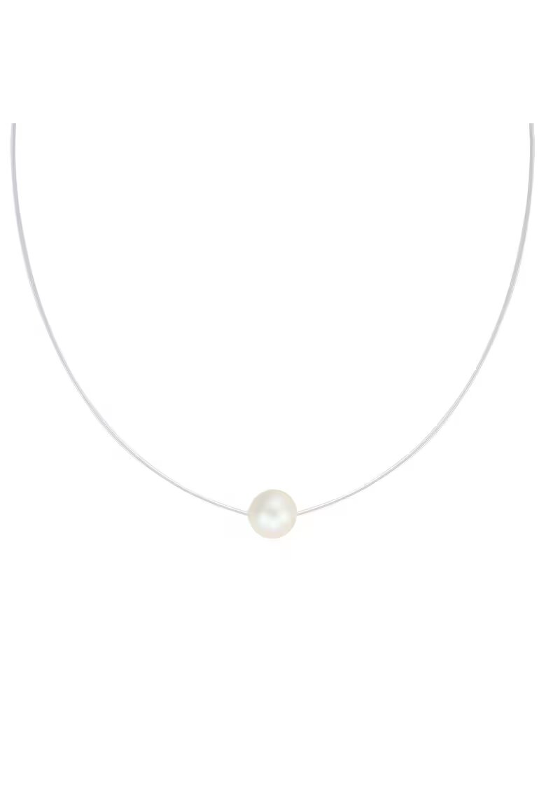 e-Crystal Colier silicon cu Argint 925 placat cu rodiu cu Pearl - Crem/Argintiu