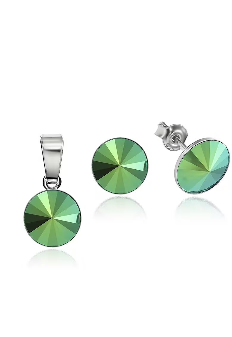 e-Crystal Set Argint 925 placat cu rodiu cu cristale Swarovski® Rivoli 8mm - Verde metalizat