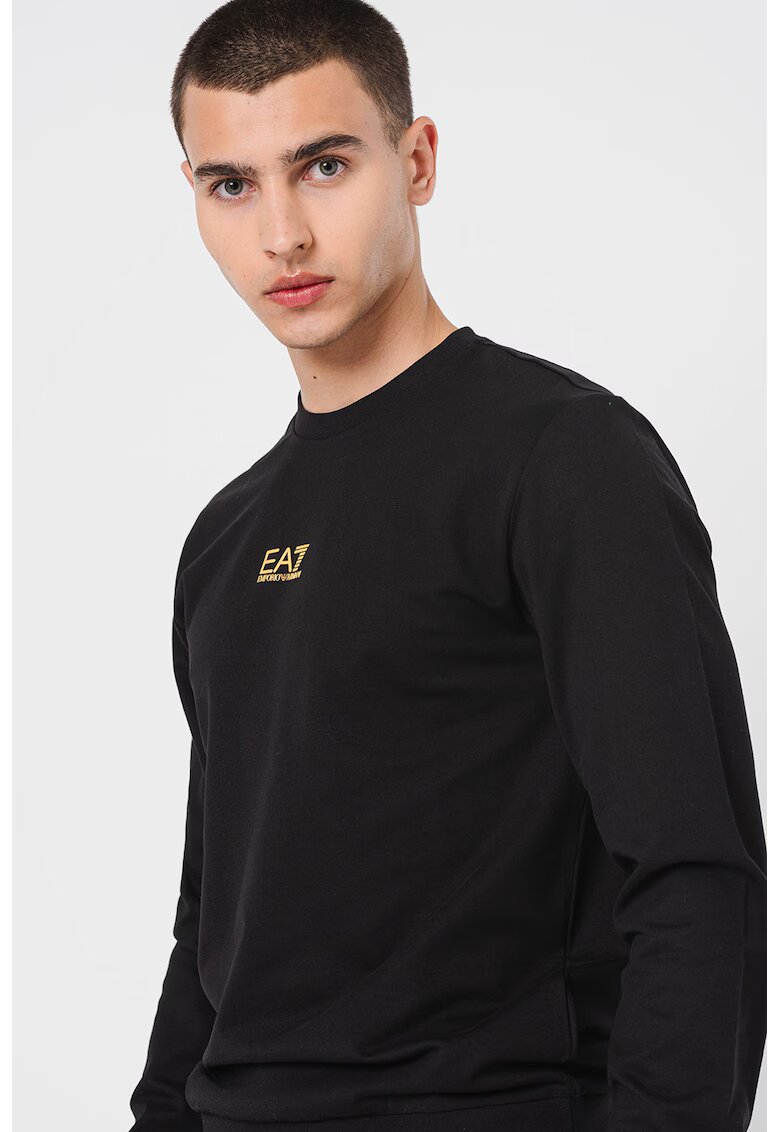 EA7 Bluza de trening cu detaliu logo si decolteu la baza gatului - Auriu/Negru