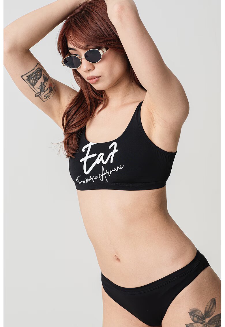 EA7 Costum de baie in doua piese cu imprimeu logo - Negru