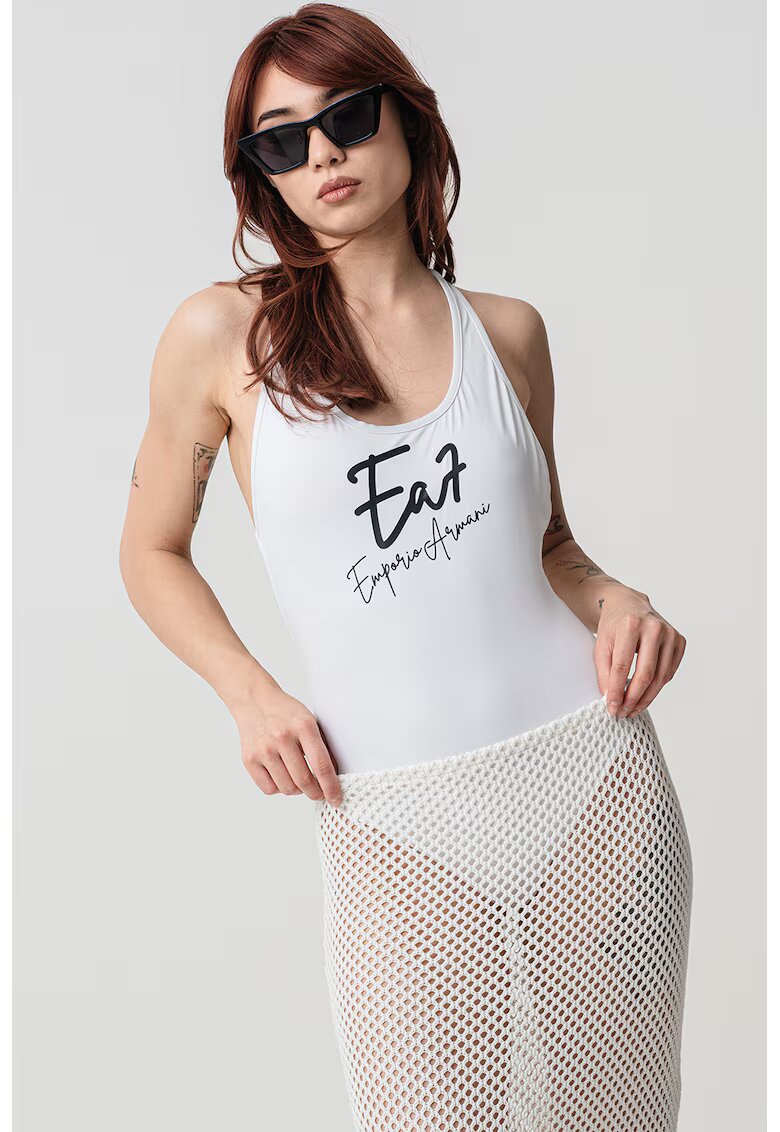 EA7 Costum de baie intreg cu decolteu racerback - Alb