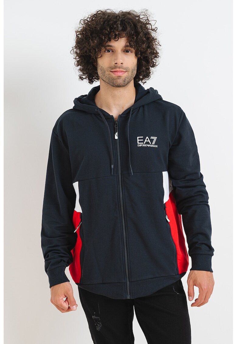 EA7 Hanorac cu model colorblock si fermoar - Negru