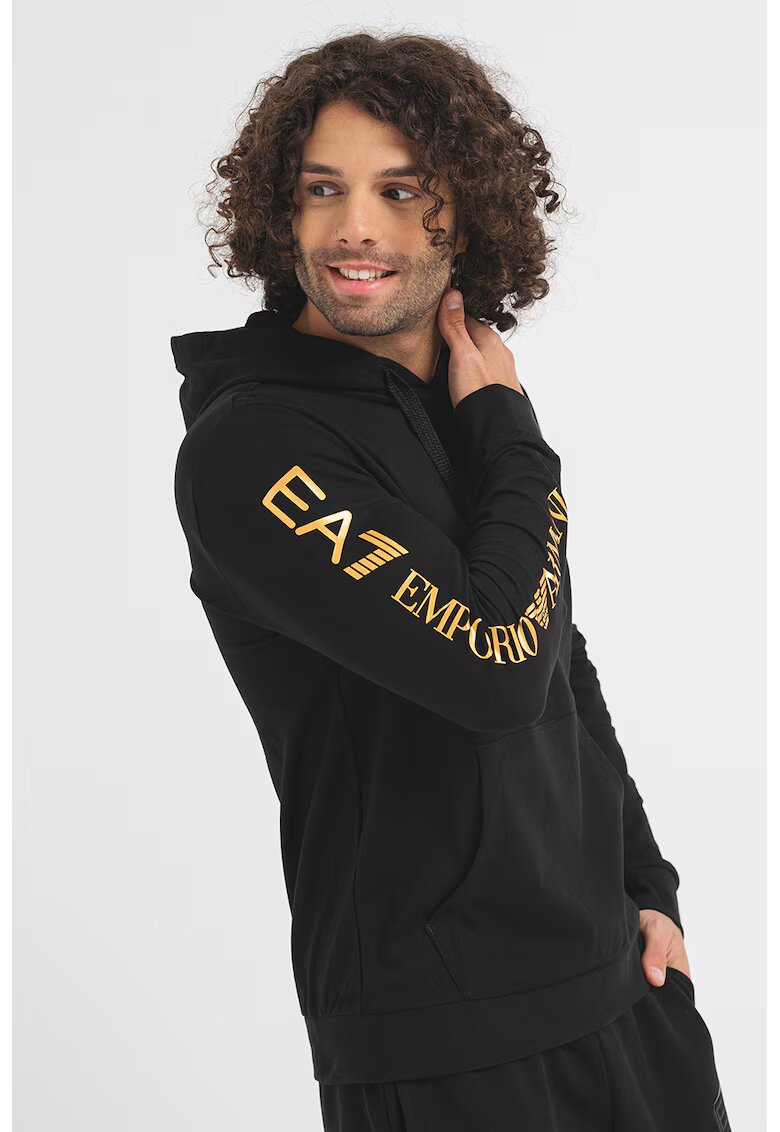 EA7 Hanorac de bumbac cu buzunar kangaroo - Auriu/Negru