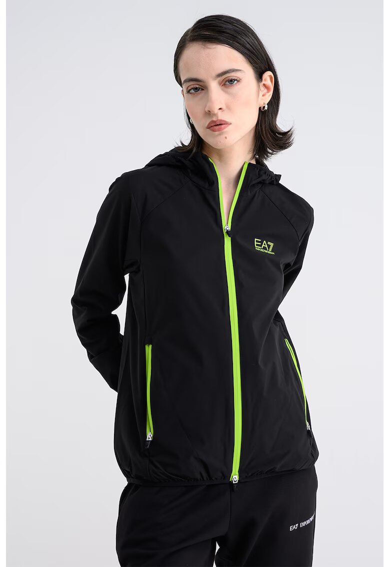 EA7 Jacheta cu buzunare cu fermoar si gluga - Negru/Verde lime