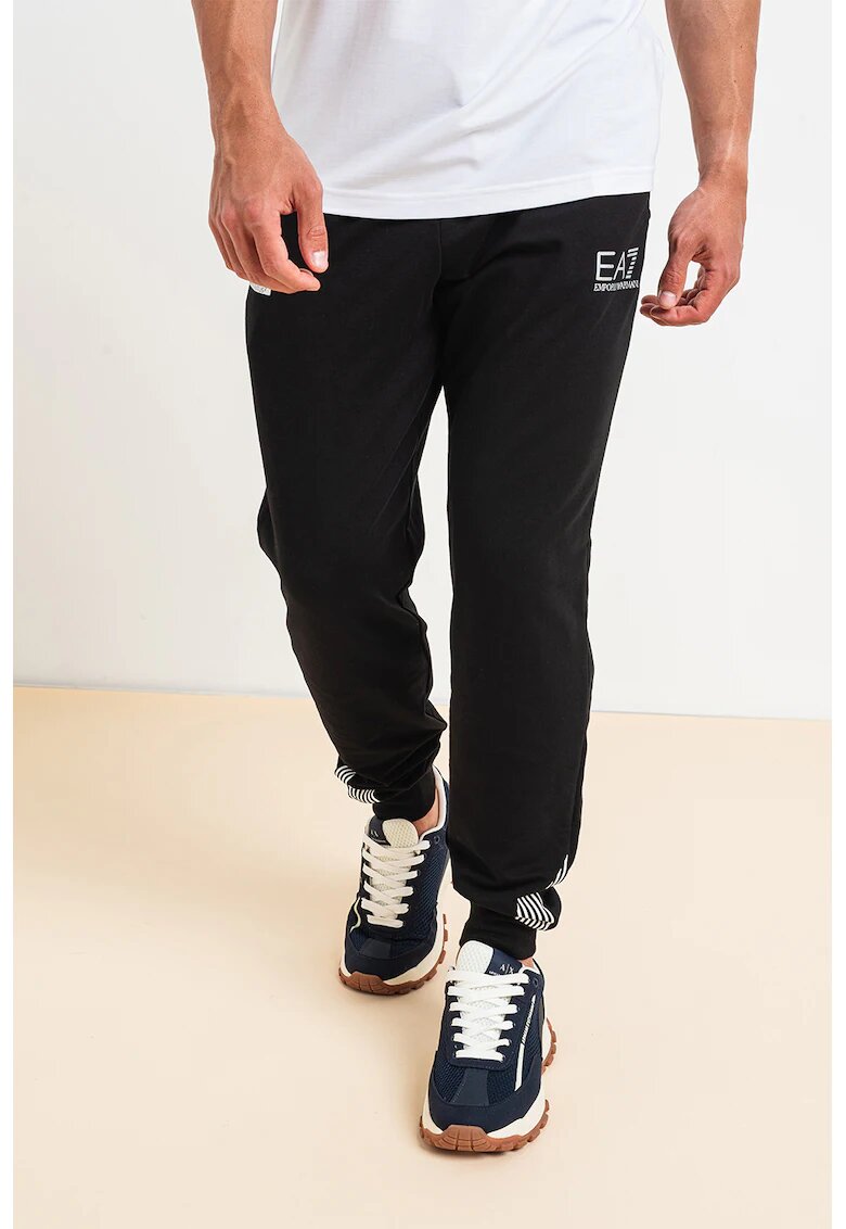EA7 Pantaloni de trening cu snur de ajustare in talie - Negru/Argintiu