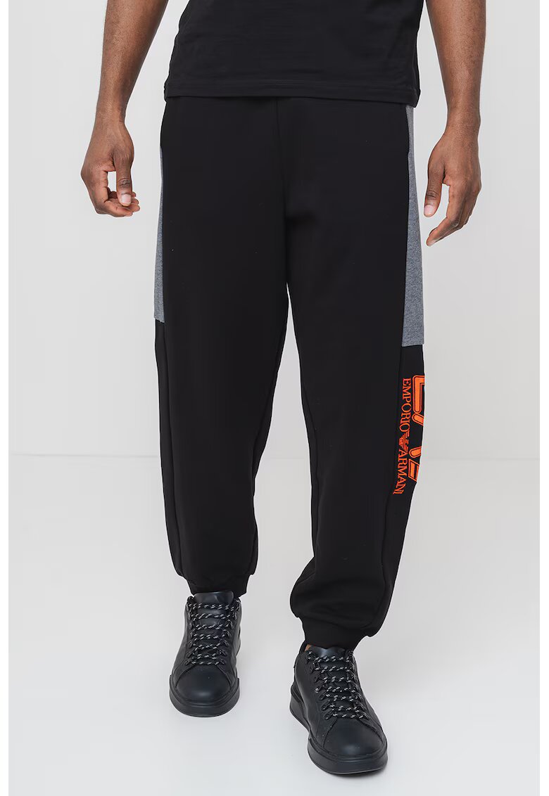 EA7 Pantaloni de trening cu snur - Negru/Gri inchis melange