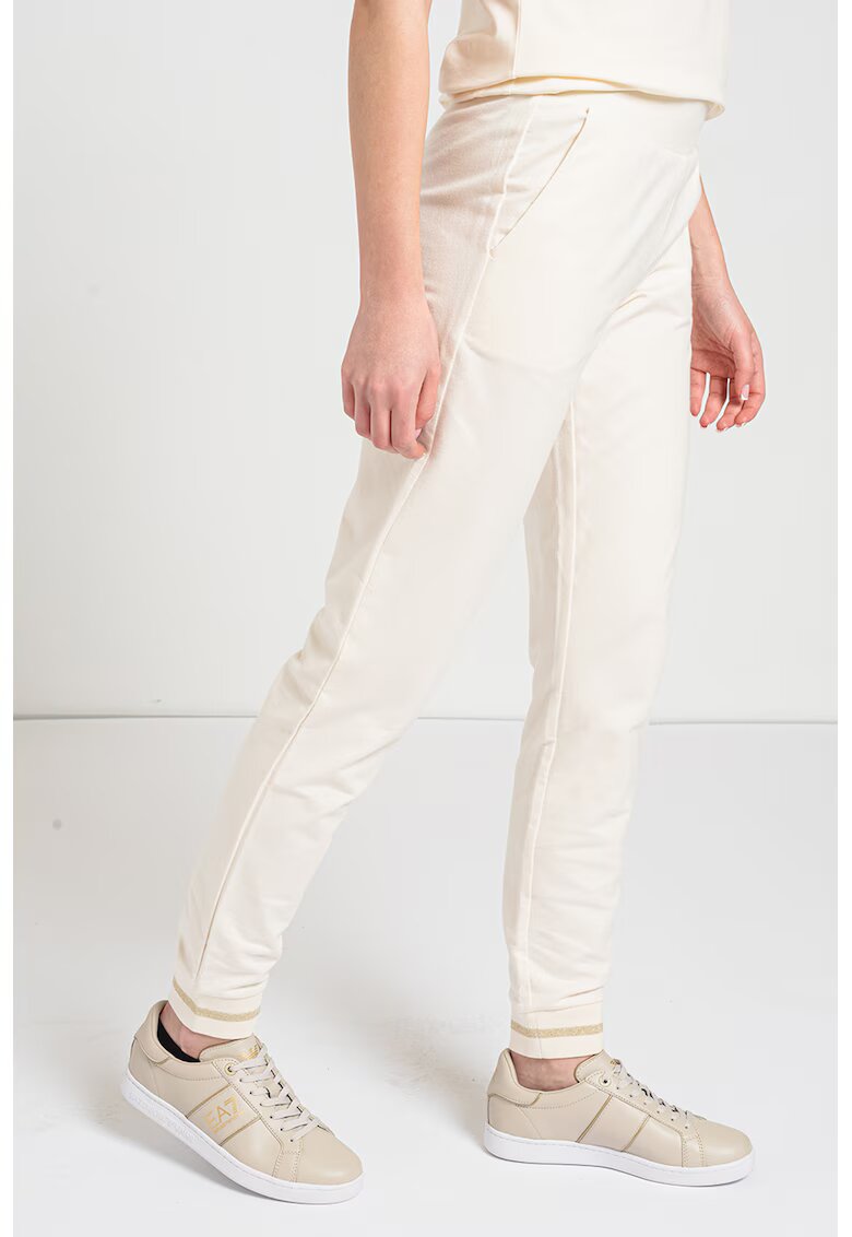 EA7 Pantaloni de trening din amestec de bumbac cu imprimeu logo - Alb murdar