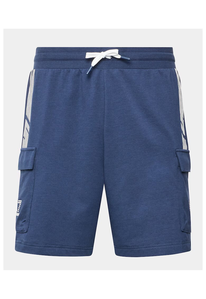 EA7 Pantaloni scurti barbati - Emporio Armani - Bumbac - Albastru marin - Bleumarin