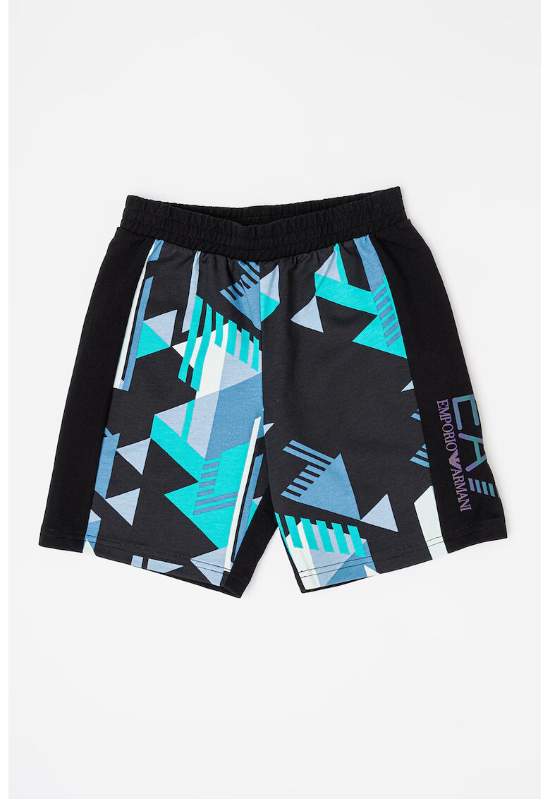 EA7 Pantaloni scurti cu imprimeu grafic - Negru/Albastru/Verde persan