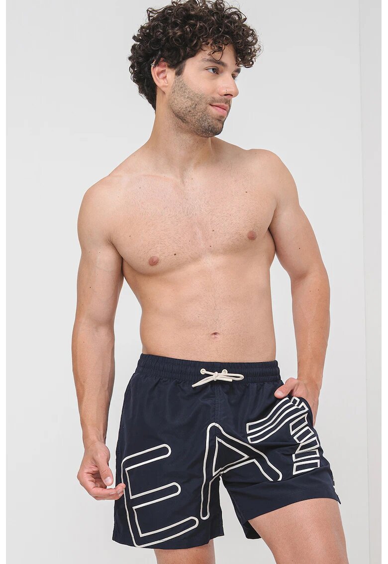 EA7 Pantaloni scurti de baie cu logo supradimensionat - Bleumarin
