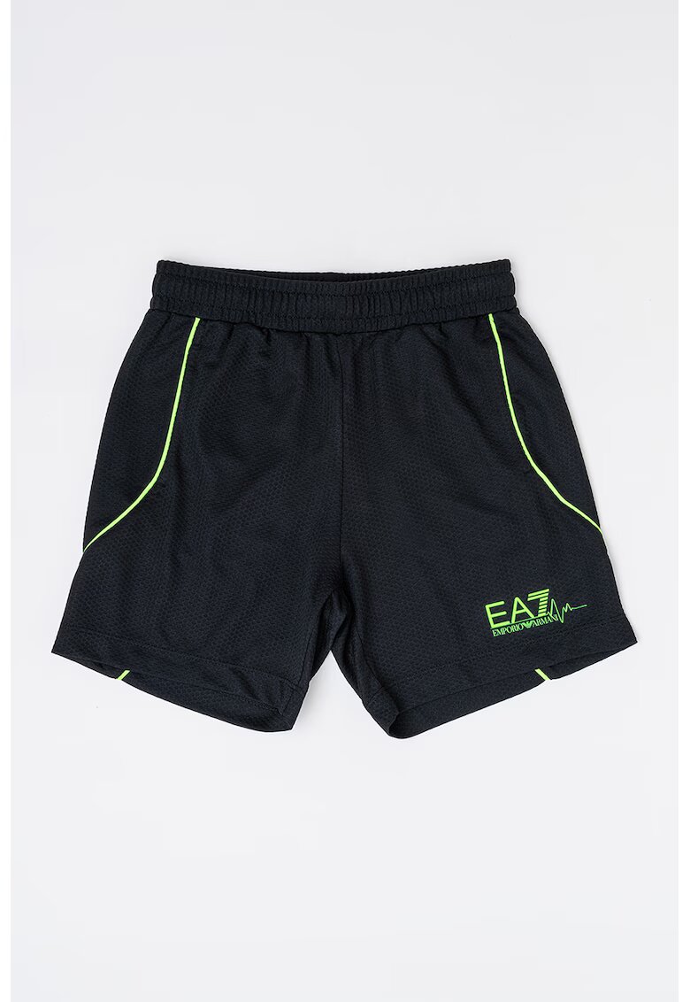 EA7 Pantaloni scurti de bumbac cu talie elastica si logo - Negru
