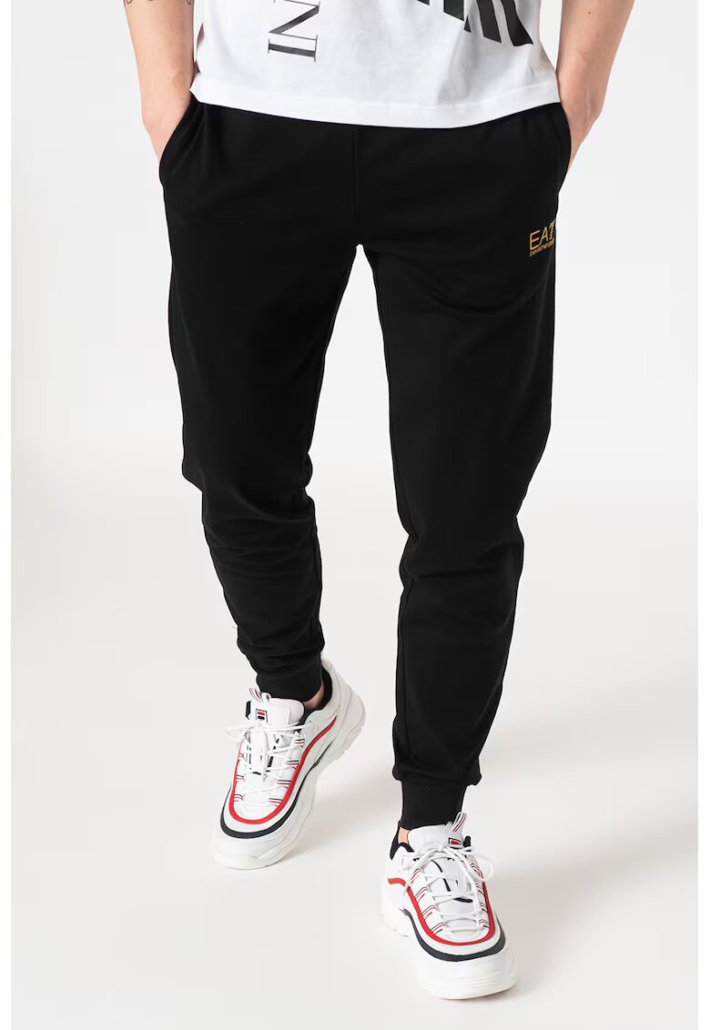EA7 Pantaloni sport conici cu talie elastica - Auriu/Negru