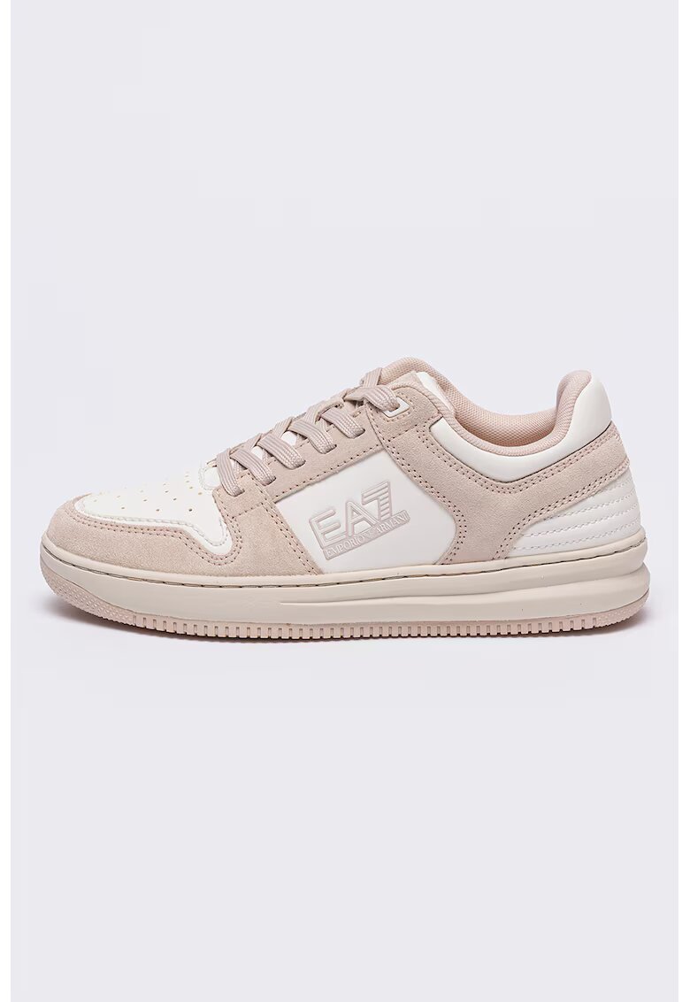 EA7 Pantofi sport cu detalii de piele intoarsa - Alb/Maro nisip/Roz